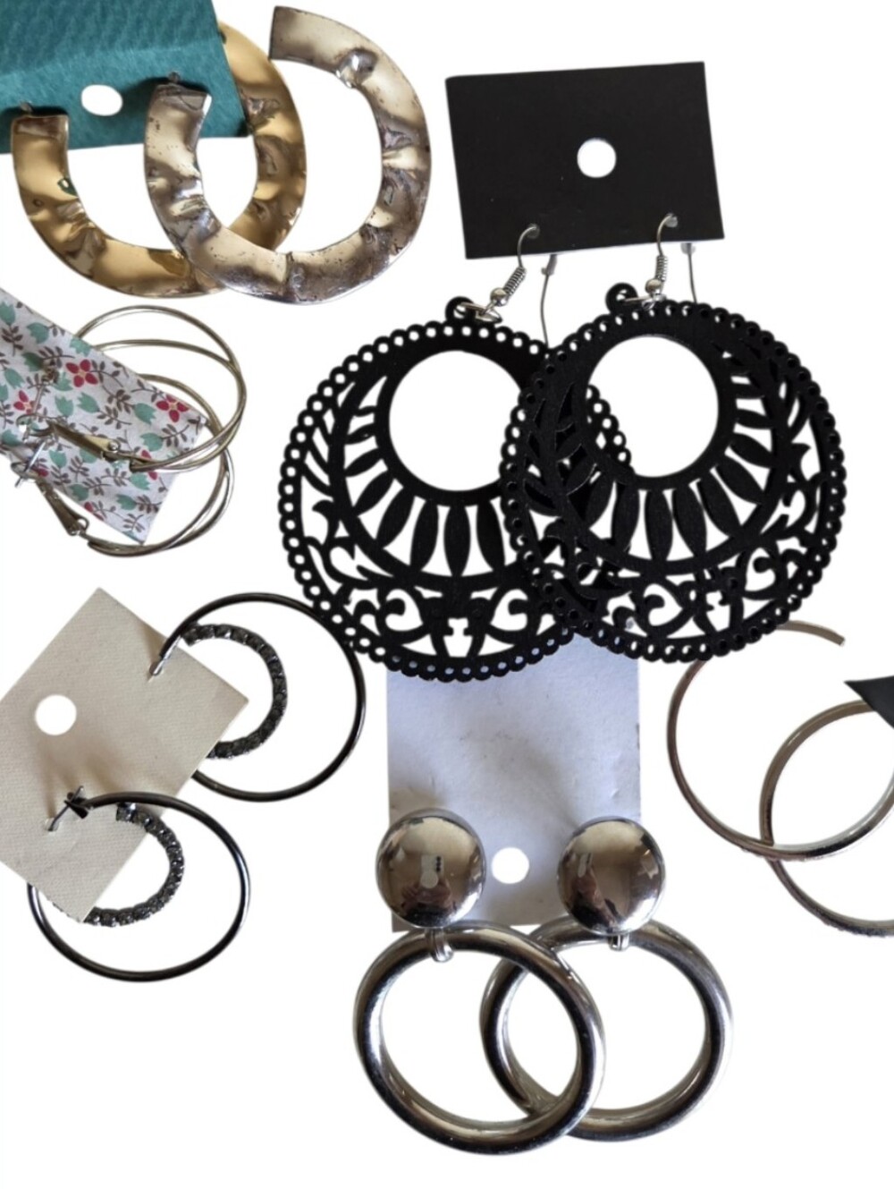 lot of hoop earrings 6 pairs pierced door knocker filigree rhinestone